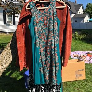 Teal and burnt red dress